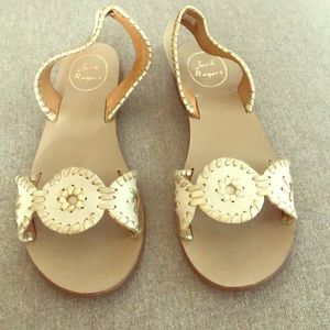 Ivory and gold Jack Rogers sling backs